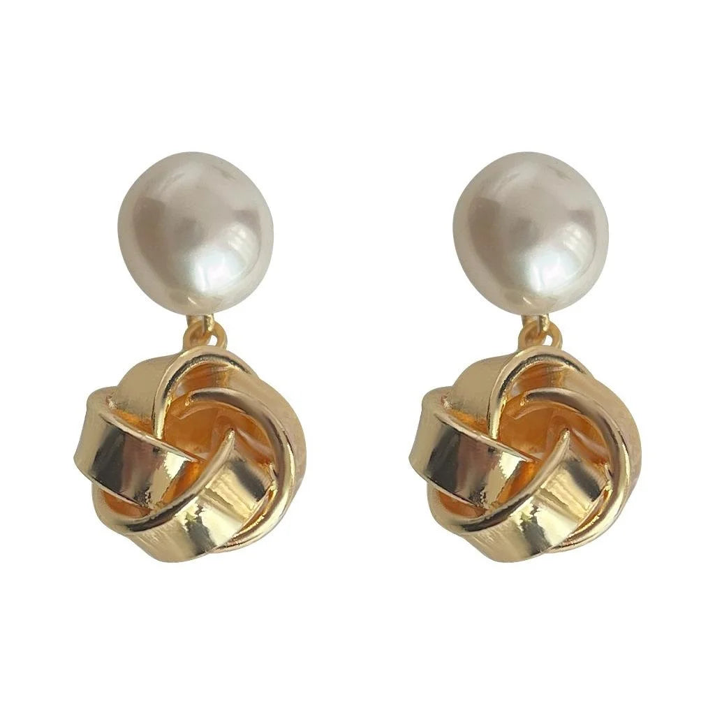 Minimalist Freshwater Pearl Geometric Line Drop Earrings 14K Gold Plated Copper Elegant Daily Jewelry