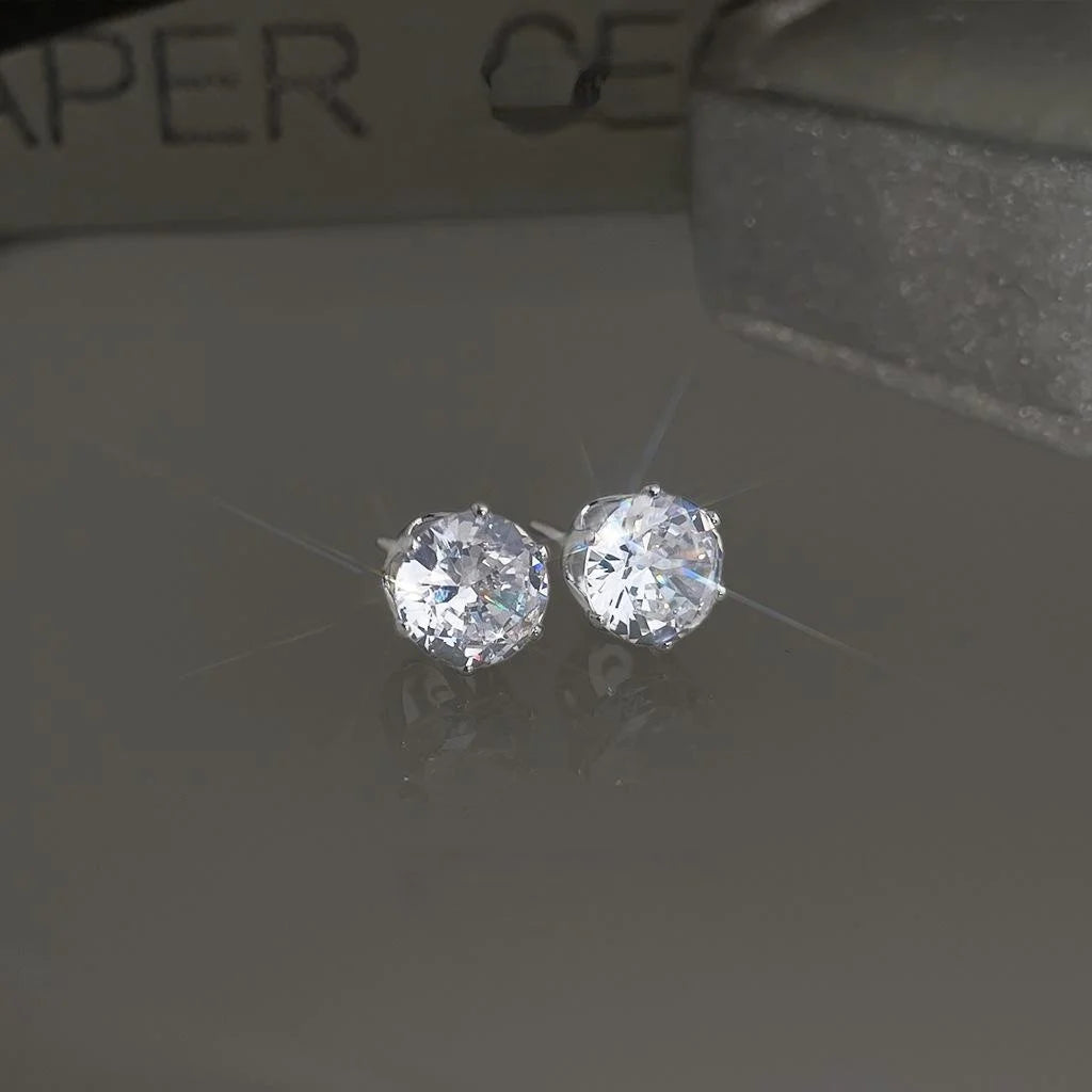 Minimalist Sparkling Zircon Copper Geometric Irregular Round Stud Earrings For Daily Wear