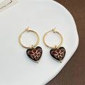 14K Gold Plated Copper Enamel Heart Flower Drop Earrings Retro Minimalist Jewelry