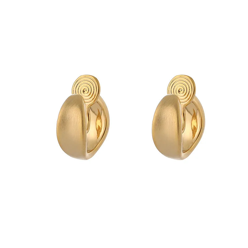 Elegant Brushed Gold Alloy Spiral Hoop Stud & Clip On No Piercing Matte Huggie Ear Cuff Earrings