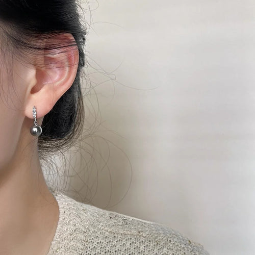 Vintage Geometric Gray Glass Pearl Drop Earrings With Micro Pave Zircon Copper Setting