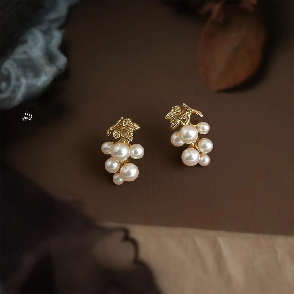 14K Gold Plated Copper 3D Grape Drop Earrings Light Luxury Jewelry