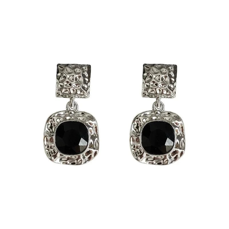Silver Plated Metal Square Geometric Drop Earrings Minimalist Commuter Style Jewelry for Women