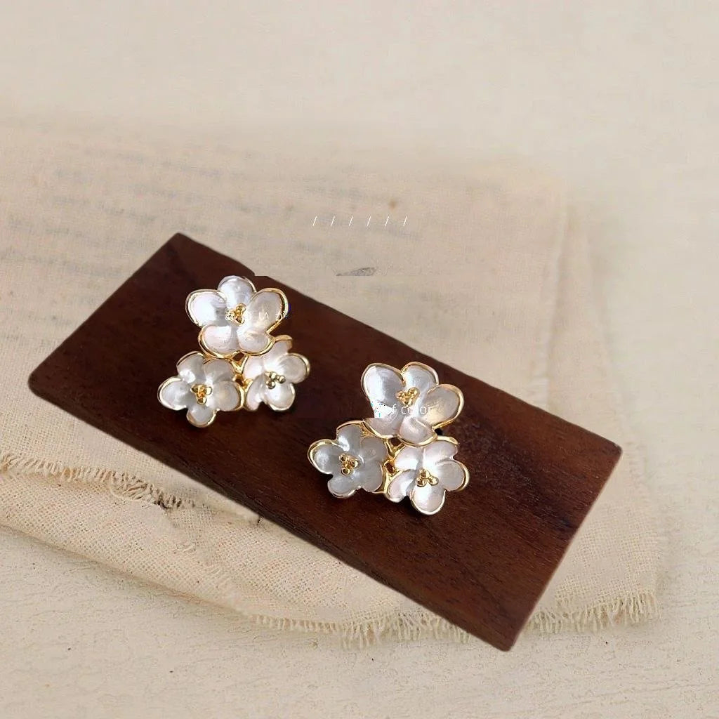 14K Gold Plated Copper Osmanthus Flower Stud Earrings Elegant Sweet Minimalist Floral Jewelry
