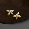 14K Gold Plated Copper Micro Pave Zircon Osmanthus Flower Leaf Stud Earrings High-End Fashion