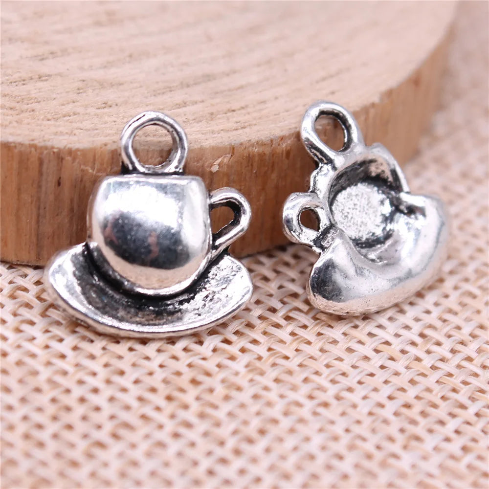 15x15mm 1.2g Antique Silver Zinc Alloy Coffee Cup Charm Pendant for DIY Necklace Bracelet Jewelry Making