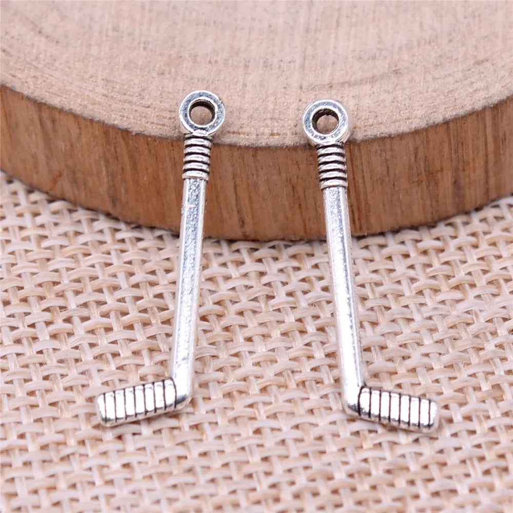 25x7mm 0.46g Antique Silver Zinc Alloy Ice Hockey Stick Charm Pendant for Sports DIY Jewelry