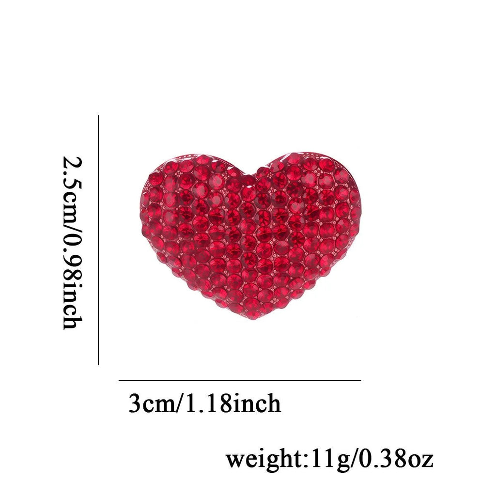 Elegant Red Heart Rhinestone Brooch Sparkling Crystal Love Lapel Pin Corsage Suit Accessory Gift