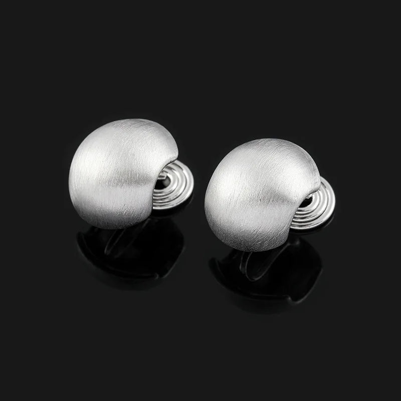 Elegant Brushed Alloy Gold Bean Swirl Stud & Clip On No Piercing Minimalist Fashion Earrings