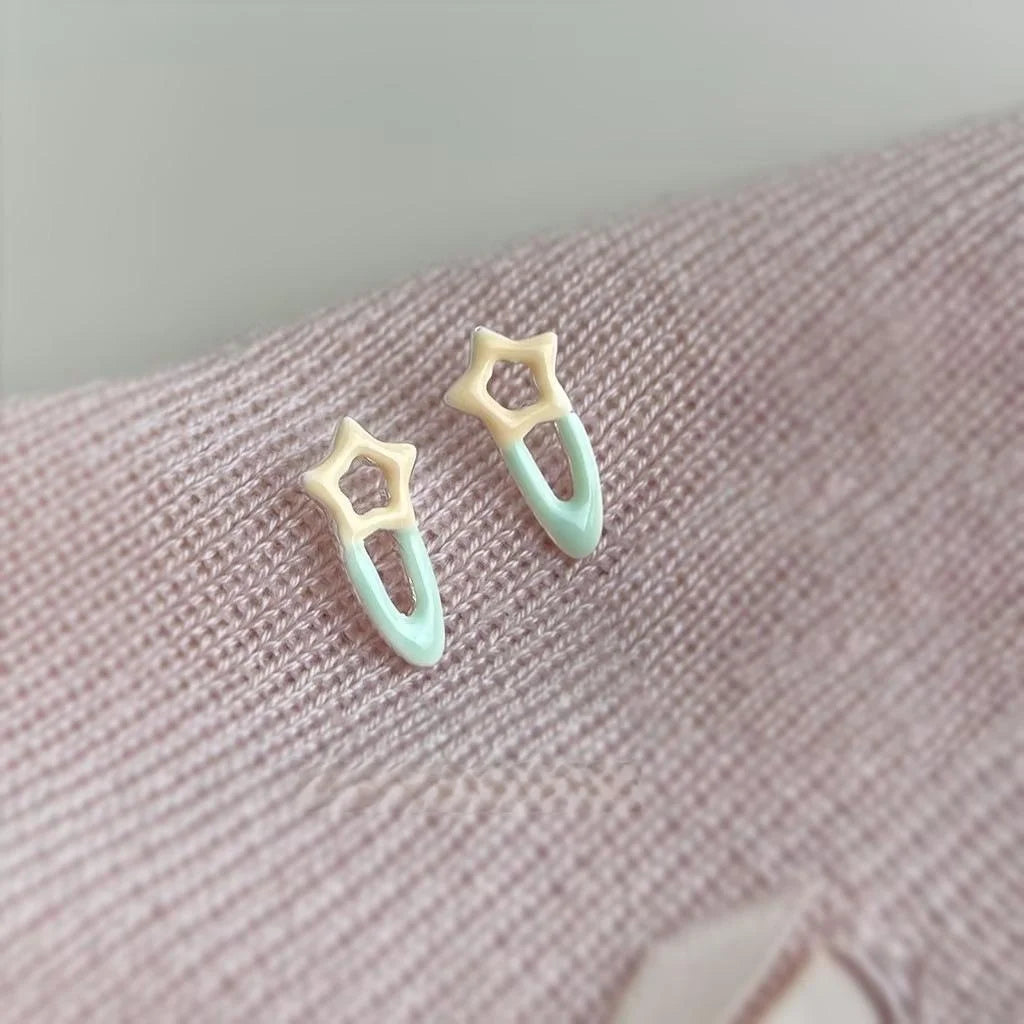 Cute Pink Enamel Painted Copper Geometric Stud Earrings For Women Daily Summer Jewelry