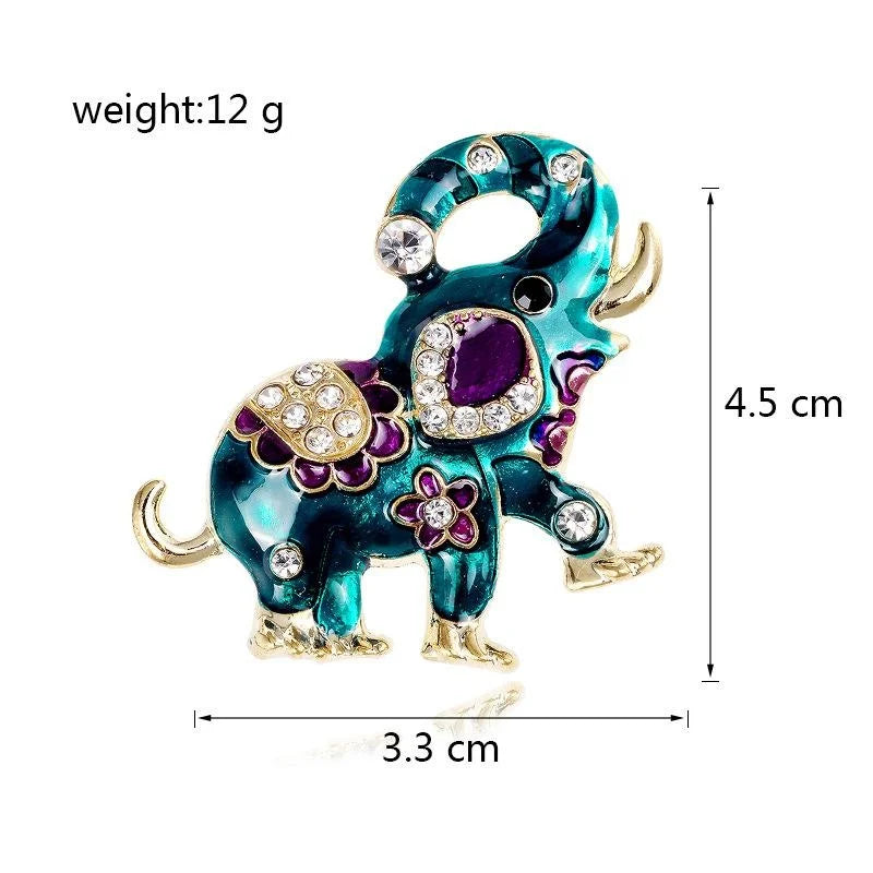 Elegant Ethnic Elephant Brooch With Teal Enamel And Rhinestone Alloy Lapel Pin Corsage Suit Accessory Gift