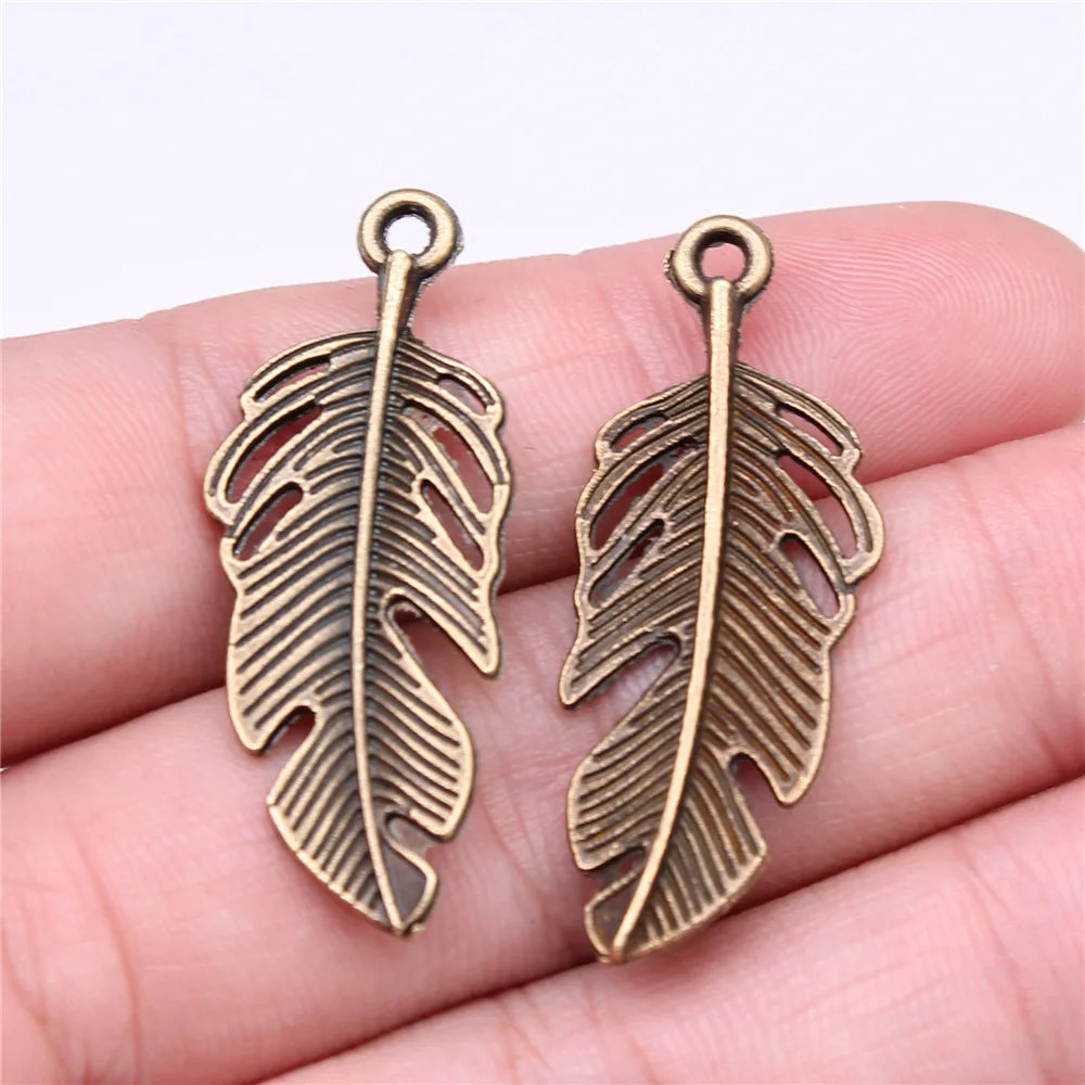 40x16mm 2.6g Multicolor Zinc Alloy Feather Charm Pendant for Necklace Bracelet Keychain Making