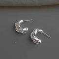 Silver Tone Twisted C Shaped Hoop Earrings Minimalist Geometric Fashion Jewelry