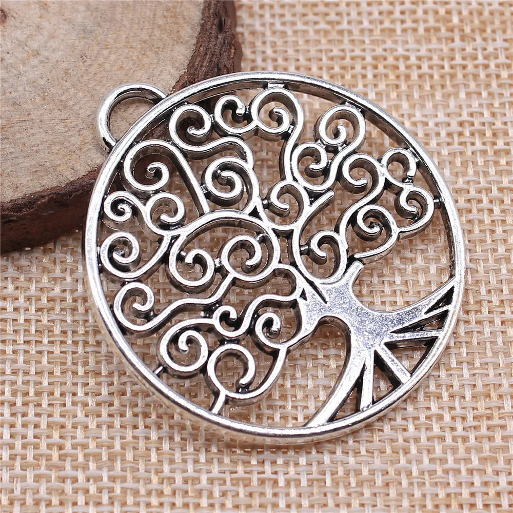 47x42mm 11g Antique Silver Zinc Alloy Round Tree of Life Charm Pendant for DIY Necklace Making