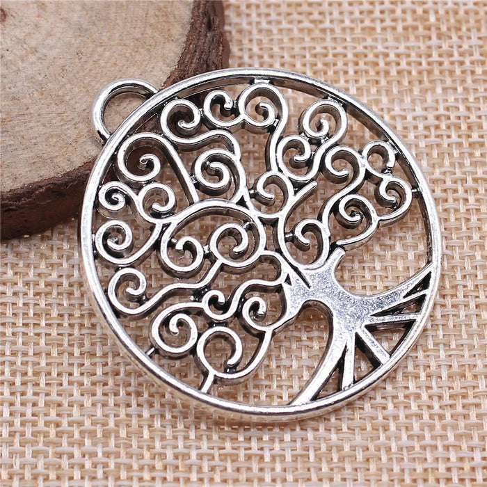 47x42mm 11g Antique Silver Zinc Alloy Round Tree of Life Charm Pendant for DIY Necklace Making