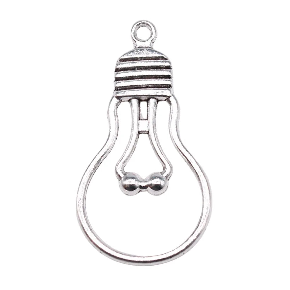 36x19mm 1.9g Antique Silver Zinc Alloy Incandescent Light Bulb Charm Pendant for DIY Jewelry