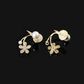 Luxury Pearl Flower Rhinestone Spiral Stud & Clip On No Piercing Gold Alloy Drop Women's Earrings