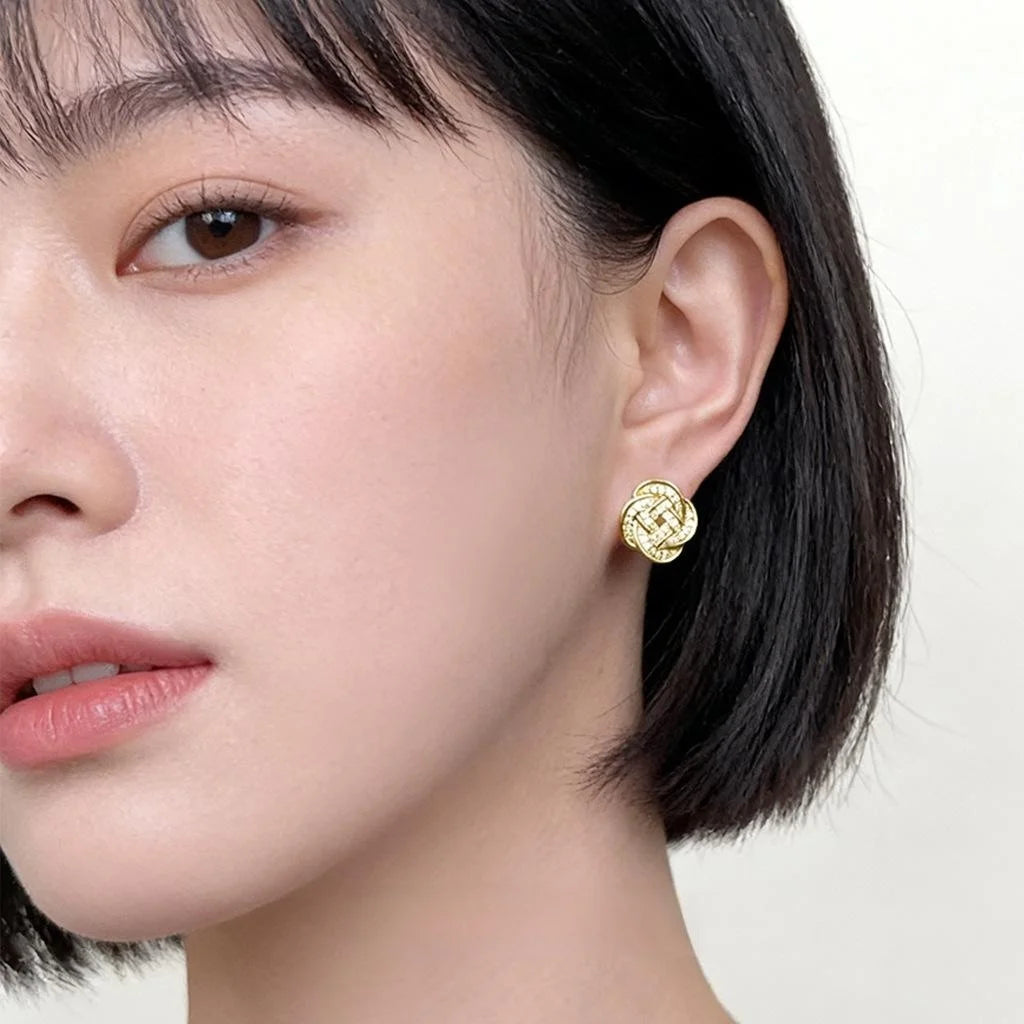 Old Money Style Micro Pave Zircon Geometric Flower Eco-Friendly Copper Stud Earrings
