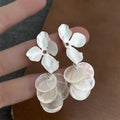 Real Shell Matte Silver Plated Floral Tassel Drop Earrings Fresh Vacation Style