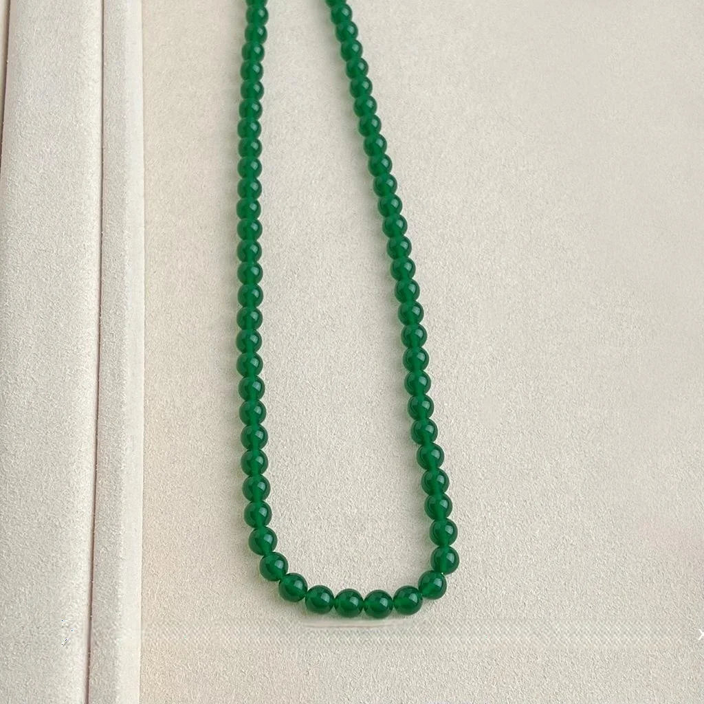 New Chinese Style Glassy Imperial Green Chalcedony Agate Detachable Sweater Necklace