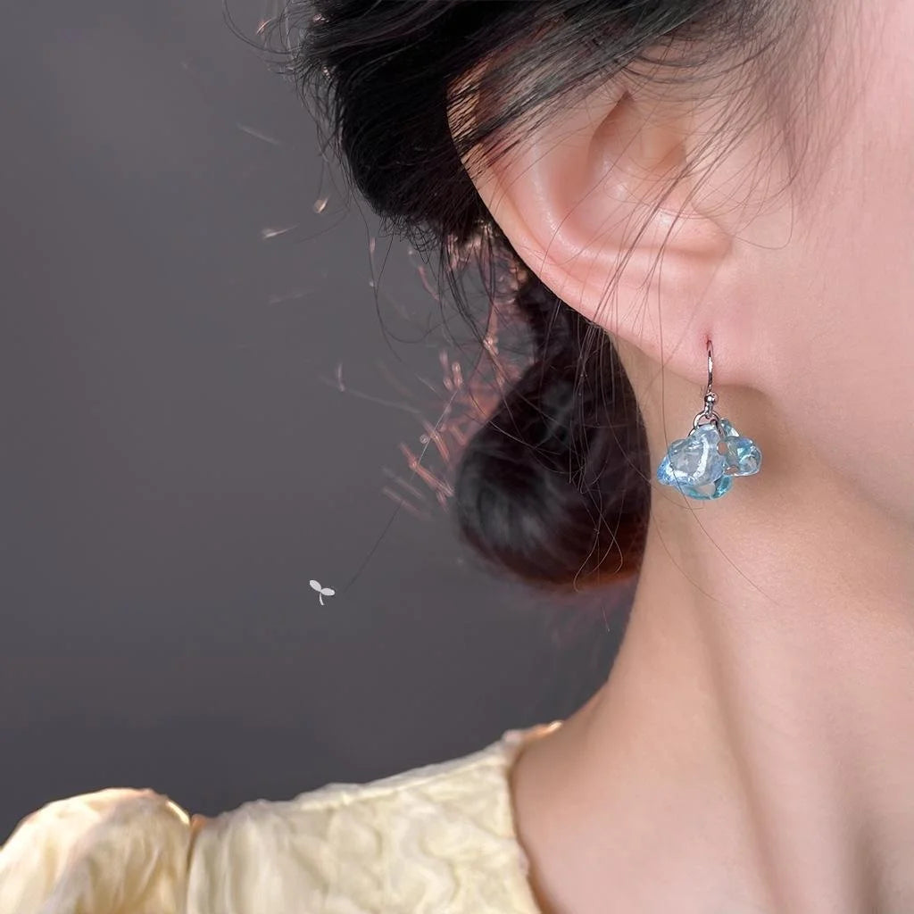 Handmade Aquamarine Crushed Stone Irregular Geometric Drop Earrings For Women