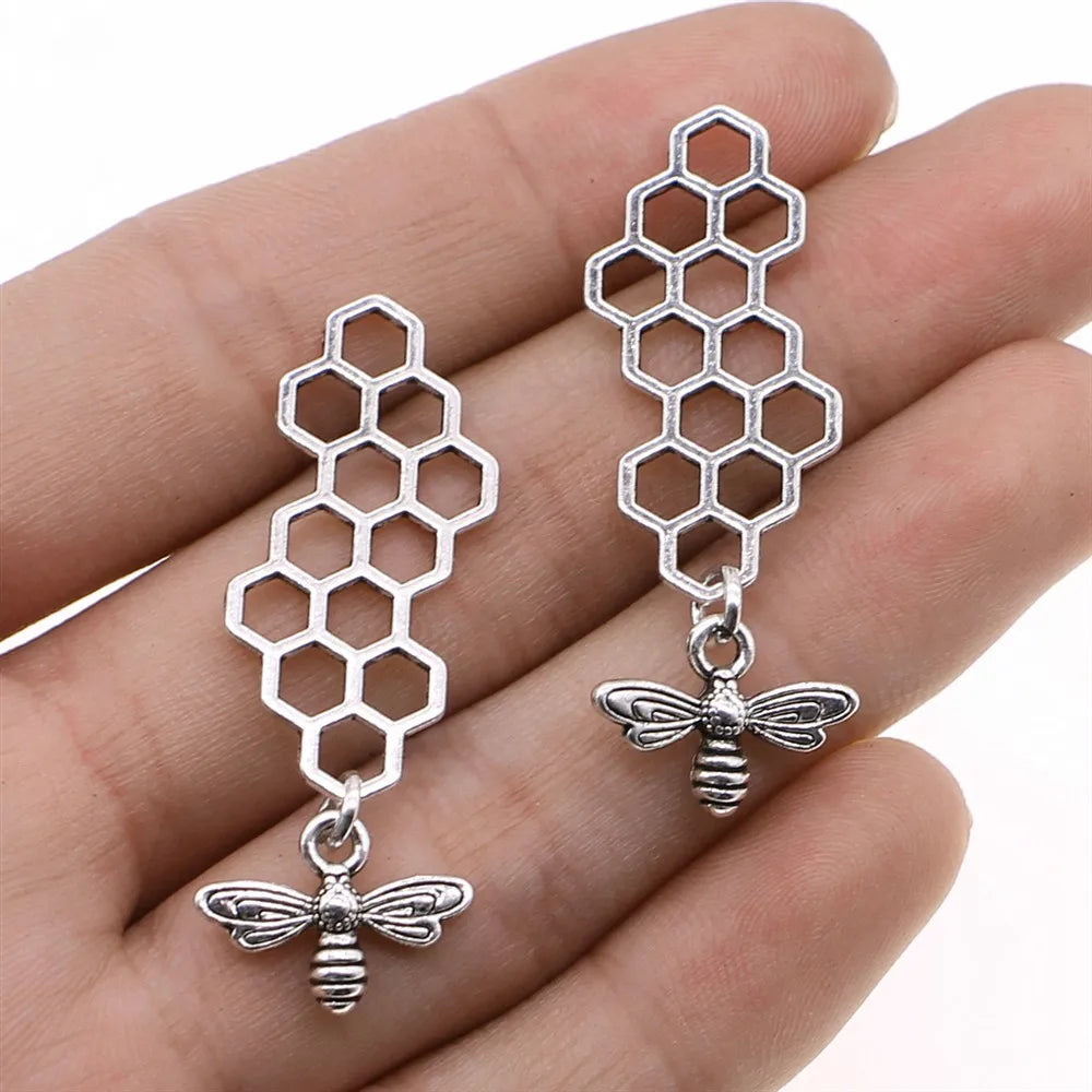 45x15mm 2.2g Multicolor Zinc Alloy Bee Honeycomb Charm Pendant for Necklace Bracelet Jewelry Making