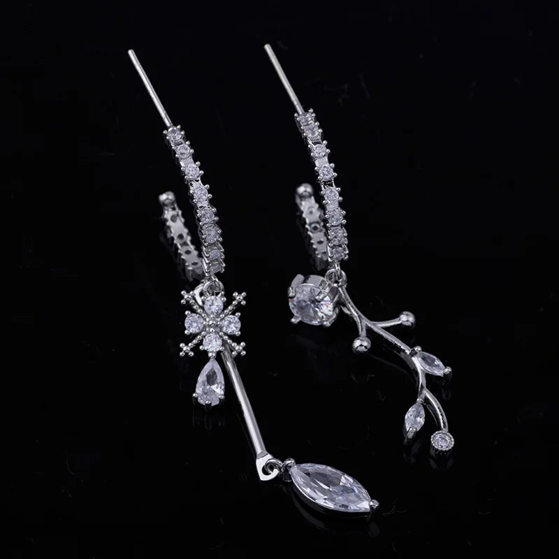 Elegant Zircon Star Hoop Tassel Stud & Clip On No Piercing Luxury Asymmetric Dangle Earrings