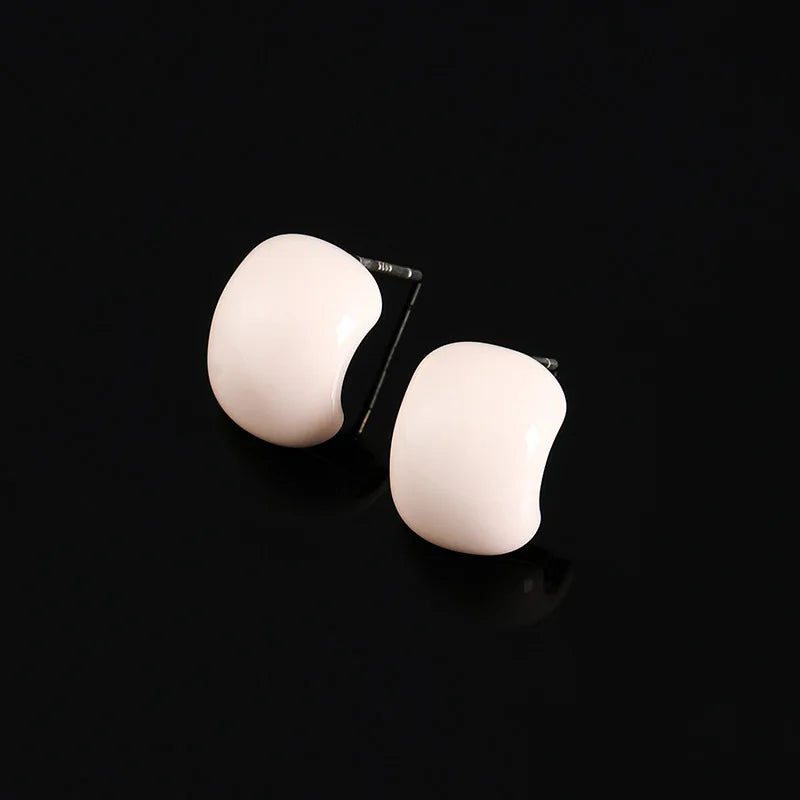 Elegant Spring Summer Pale Pink Bean Shape Enamel Alloy Stud & Clip On No Piercing Fashion Earrings