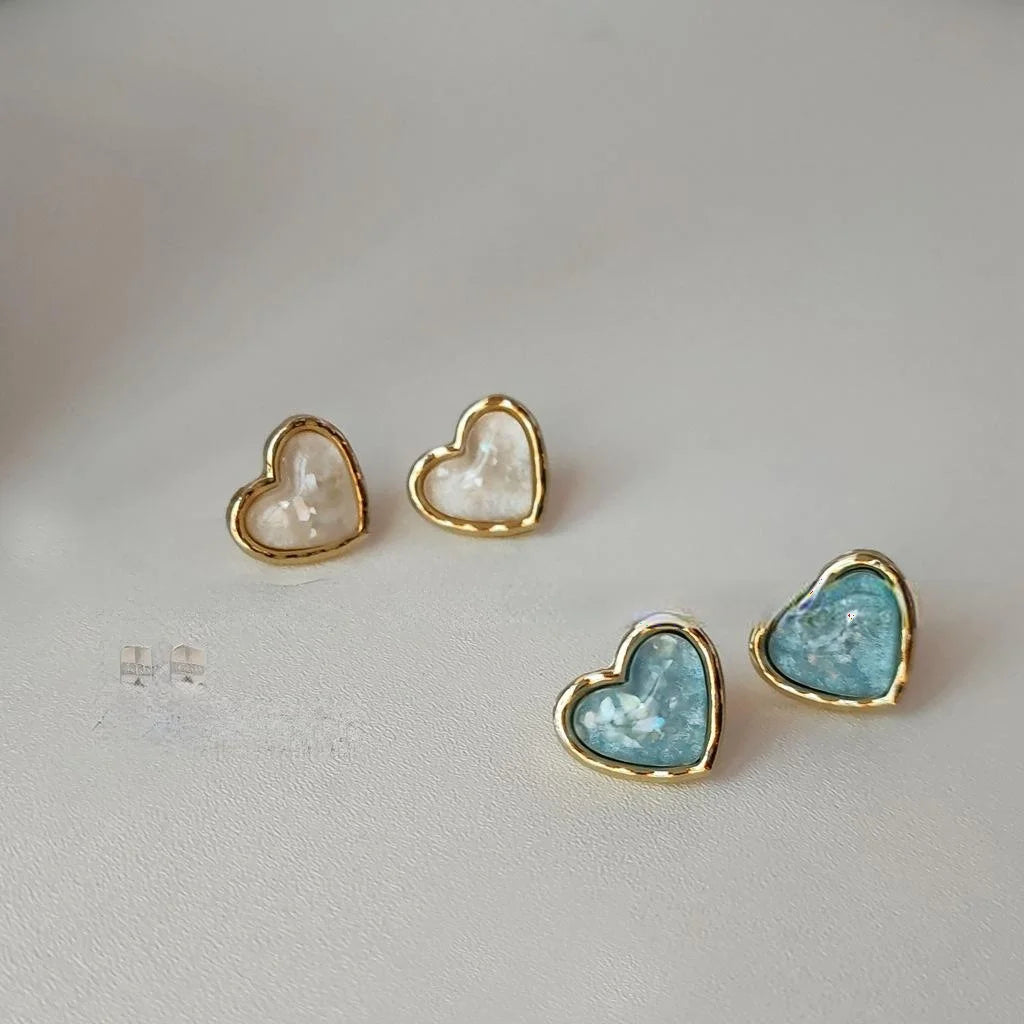 Korean Style Silver Plated Alloy Heart Stud Earrings For Women Minimalist Fashion Jewelry