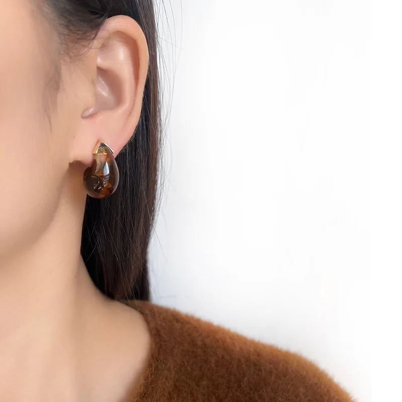 Vintage Brown Teardrop Swirl Alloy Stud & Clip On No Piercing Elegant Maillard Drop Earrings