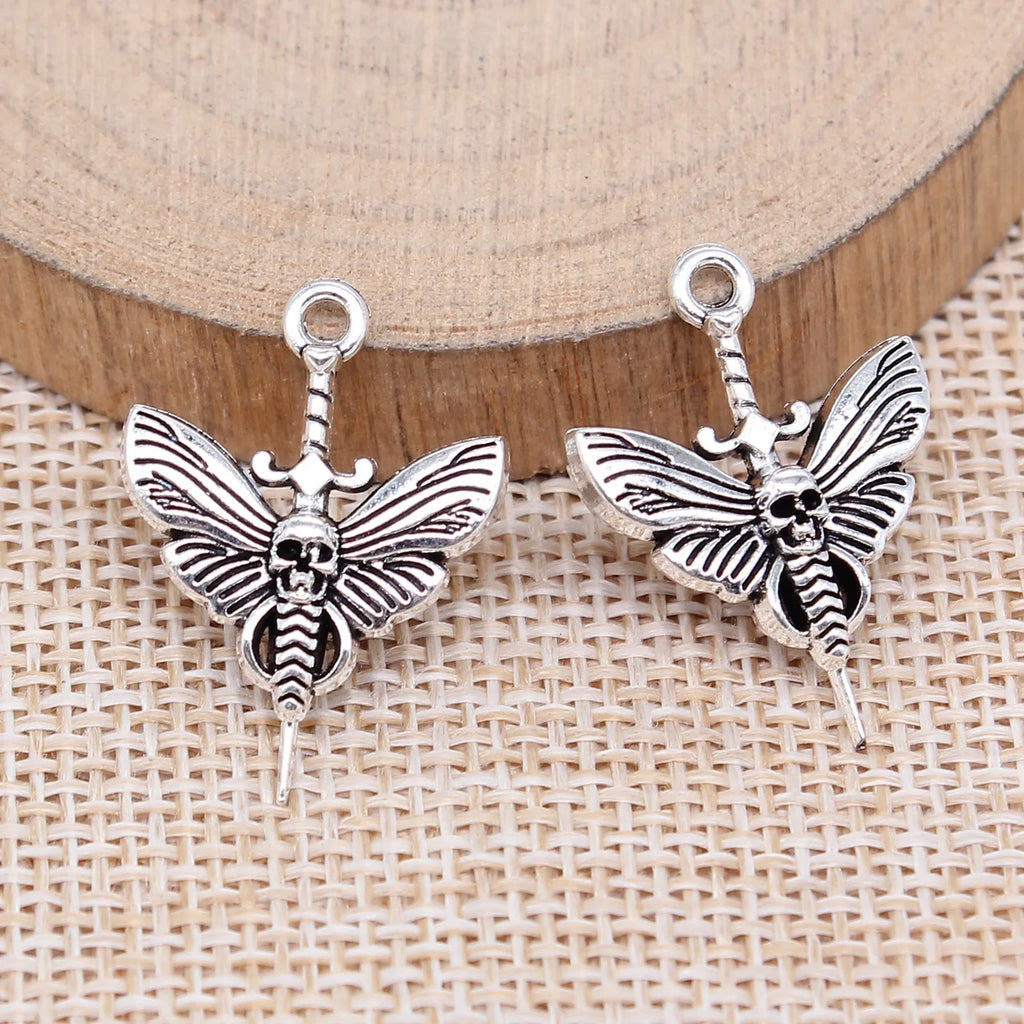 25x18mm 2.5g Antique Silver Zinc Alloy Skull Bee Charm Pendant for Gothic DIY Jewelry Making