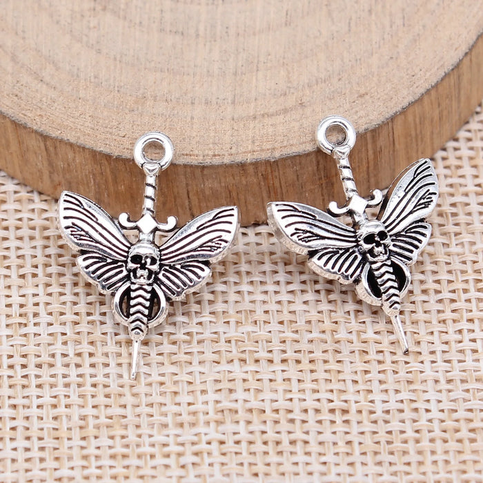25x18mm 2.5g Antique Silver Zinc Alloy Skull Bee Charm Pendant for Gothic DIY Jewelry Making