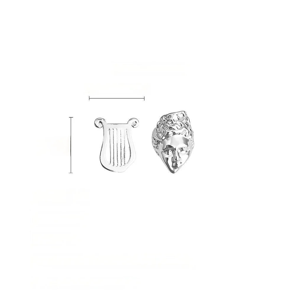 Eco-Friendly Copper Asymmetric Musical Instrument Opera Mask Stud Earrings Minimalist Geometric Style