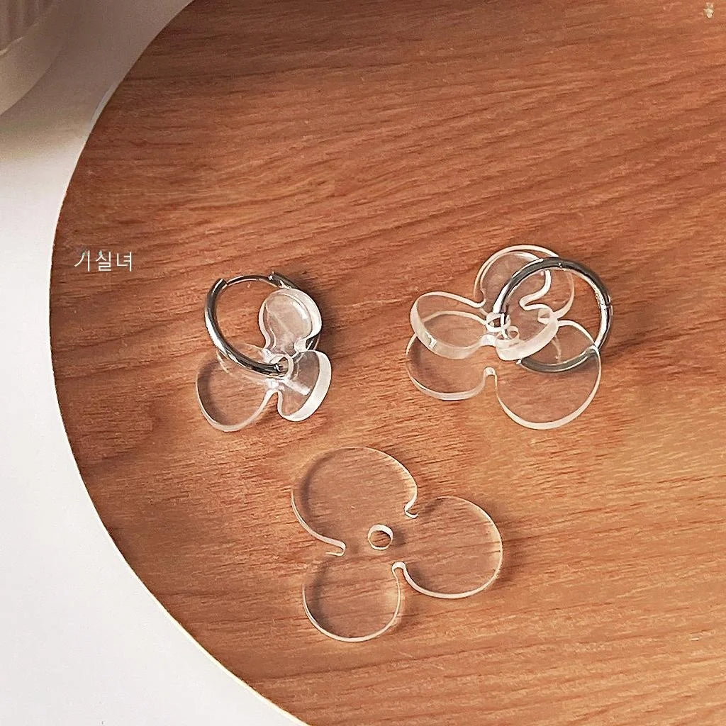Creative Transparent Acrylic Flower Drop Earrings for Women Fresh Style Multi-Way Ear Cuff Jewelry