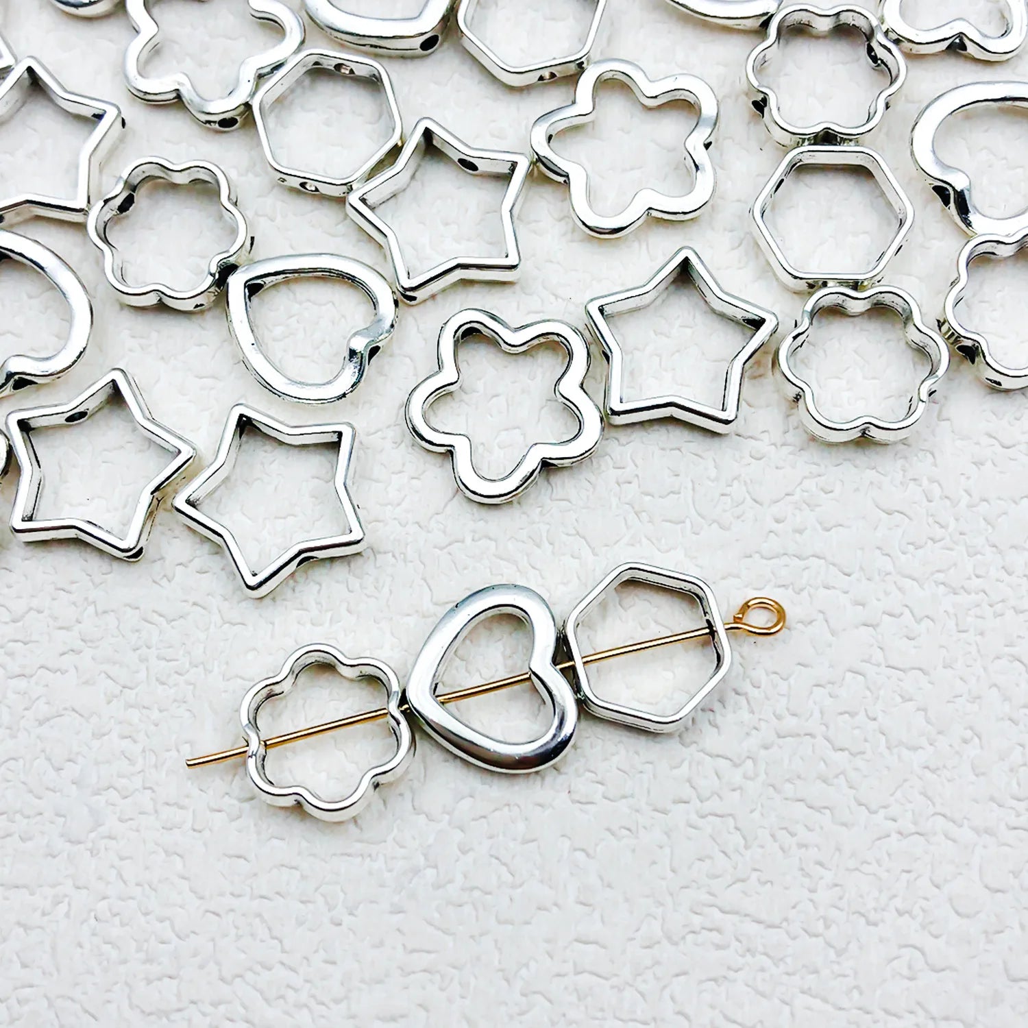Zinc Alloy Hollow Heart Star Hexagon Connector Beads for DIY Bracelet Necklace Making