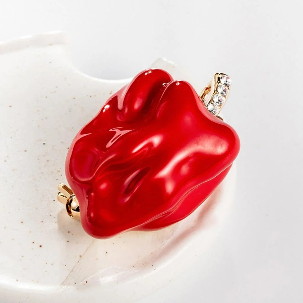Elegant Red Chili Pepper Enamel Brooch With Rhinestone Stem, Creative Vegetable Lapel Pin Corsage Gift