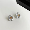 Two Tone Plated Eco Copper Textured Gardenia Flower Stud Earrings Sweet Cool Commuter Jewelry