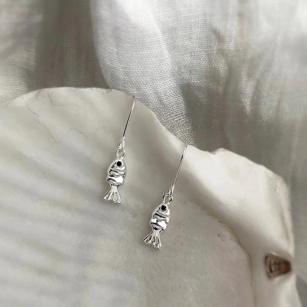 Silver Plated Copper Koi Fish Drop Earrings Micro Pave Zircon Minimalist Animal Jewelry