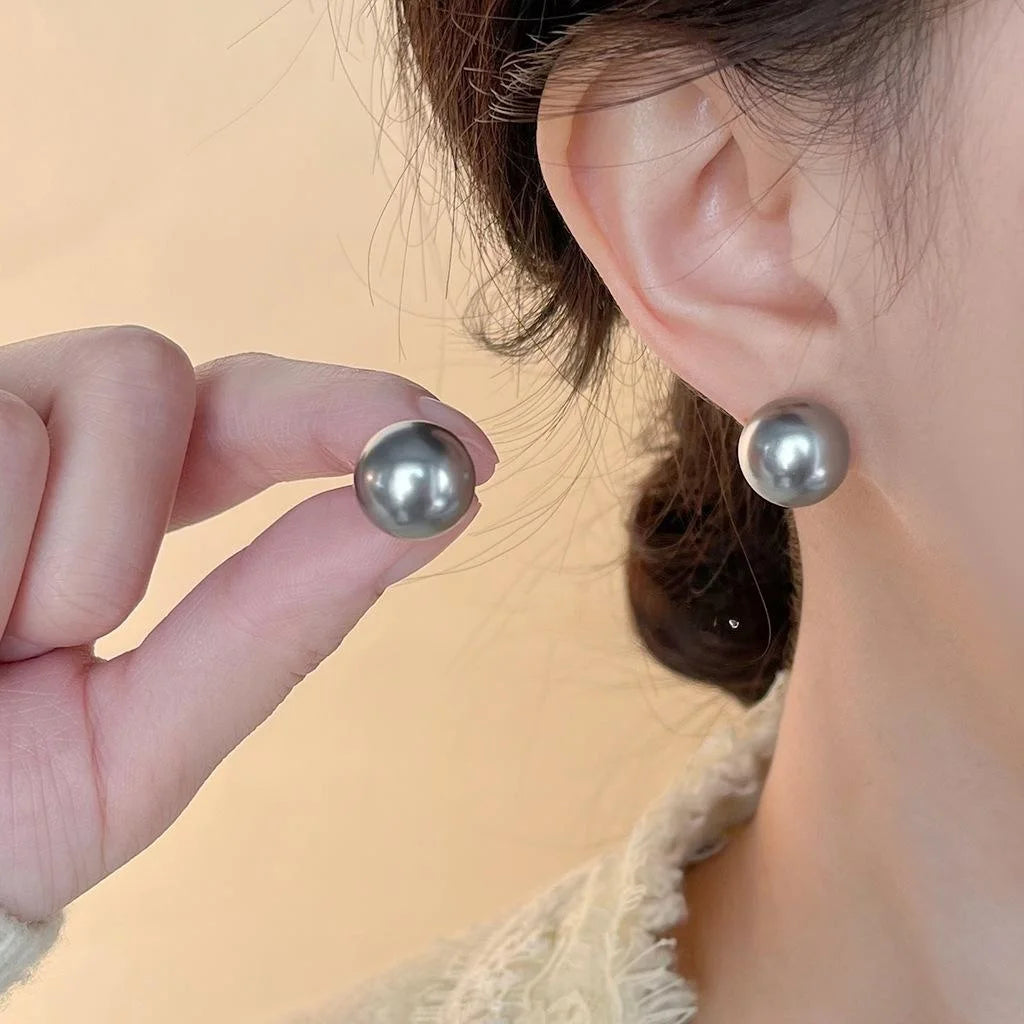 High Luster Tahitian Black Pearl Stud Earrings Geometric Luxury Commuter Jewelry For Women
