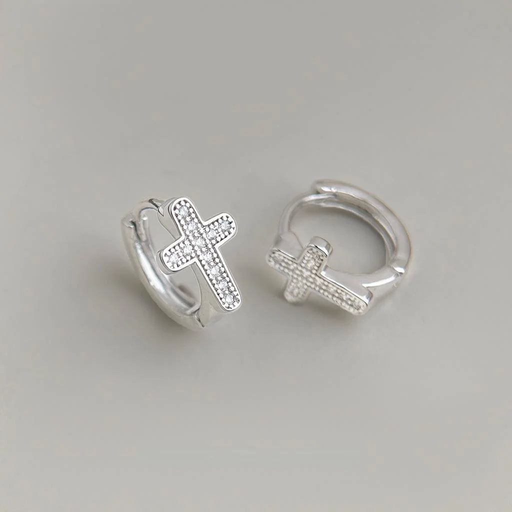 Unisex Geometric Cross Micro Pave Zircon Copper Drop Earrings Minimalist Cool Style