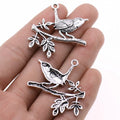 35x38mm 3.1g Antique Silver Zinc Alloy Tree Branch Bird Charm Pendant for Necklace Making