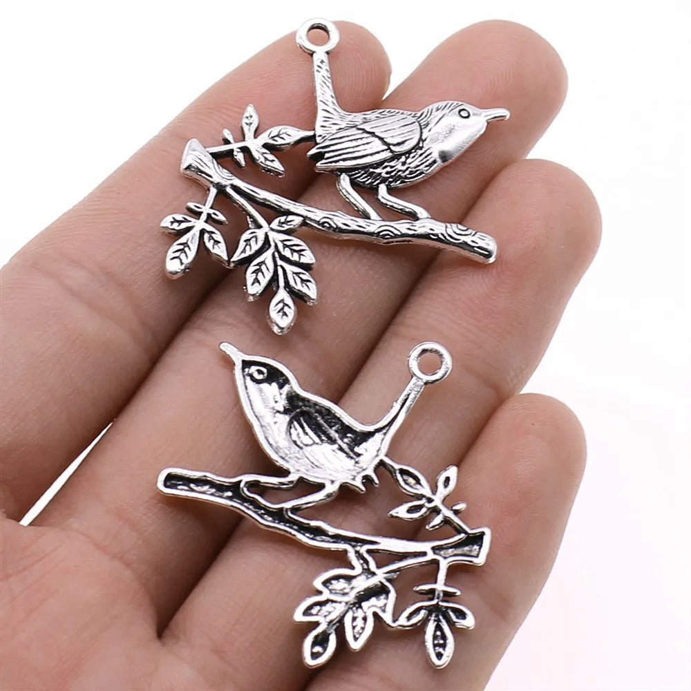 35x38mm 3.1g Antique Silver Zinc Alloy Tree Branch Bird Charm Pendant for Necklace Making