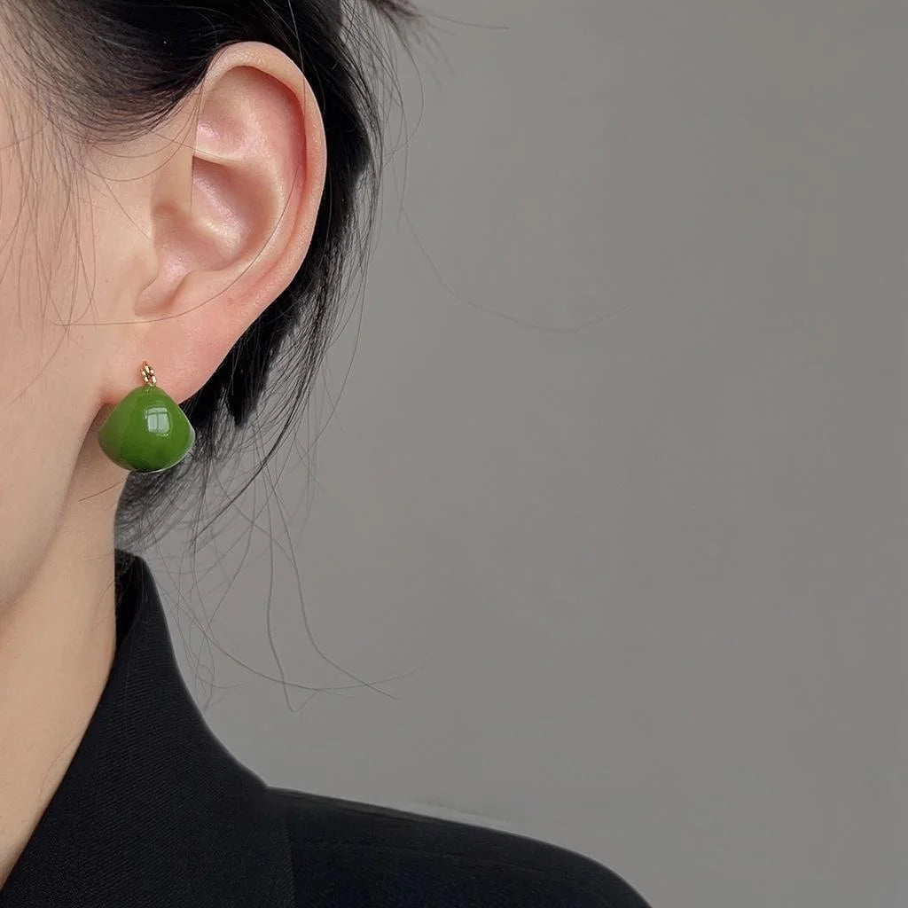 14K Gold Plated Copper Round Enamel Bean Drop Earrings Handmade Luxury Geometric Jewelry