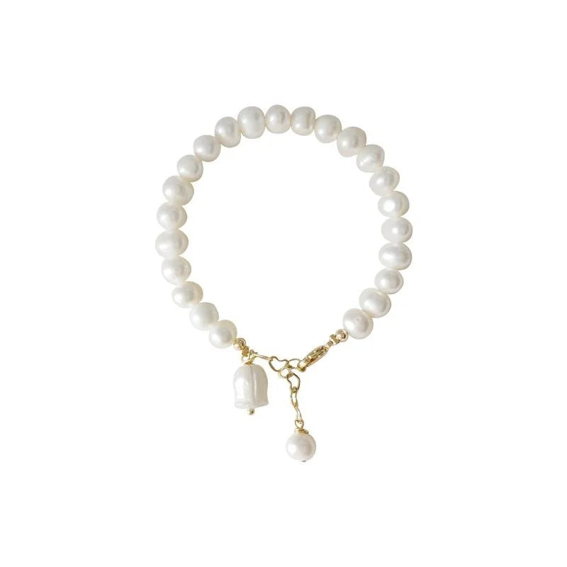 French Light Luxury Handmade Freshwater Pearl Floral Circle Bracelet For Women