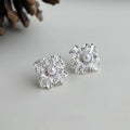 Silver Plated Copper Micro Pave Zircon 3D Flower Stud Earrings For Women New Chinese Style