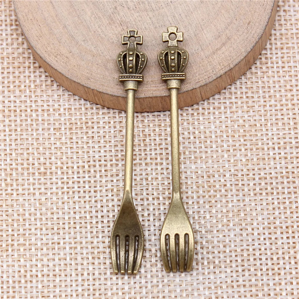60x8mm 2.3g Multicolor Zinc Alloy Crown Fork Charm Pendant for DIY Necklace Bracelet Jewelry Making