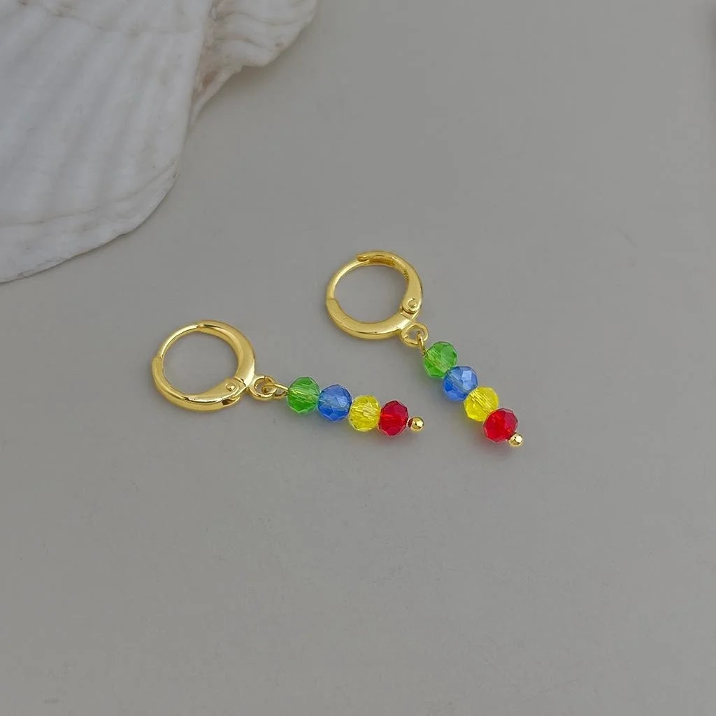 Cute Summer Colorful Glass Crystal Tassel Drop Earrings Handmade Geometric Jewelry