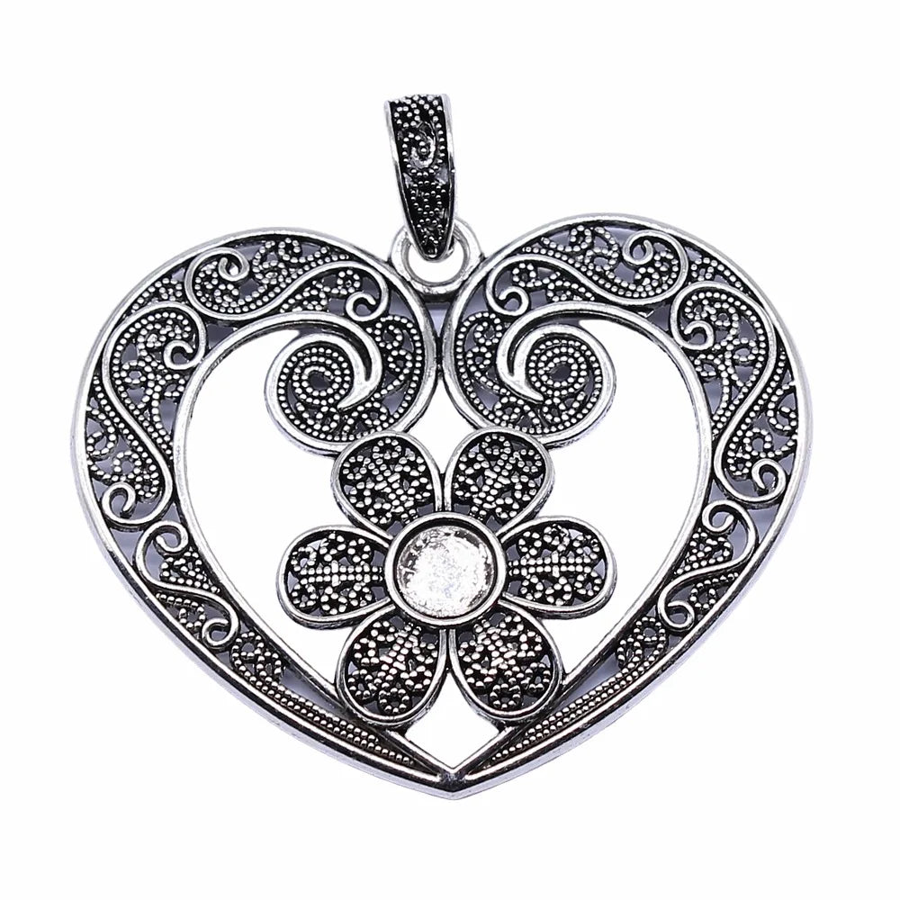 61x53mm 16.1g Antique Silver Zinc Alloy Flower Heart Charm Pendant for Necklace Bracelet Making