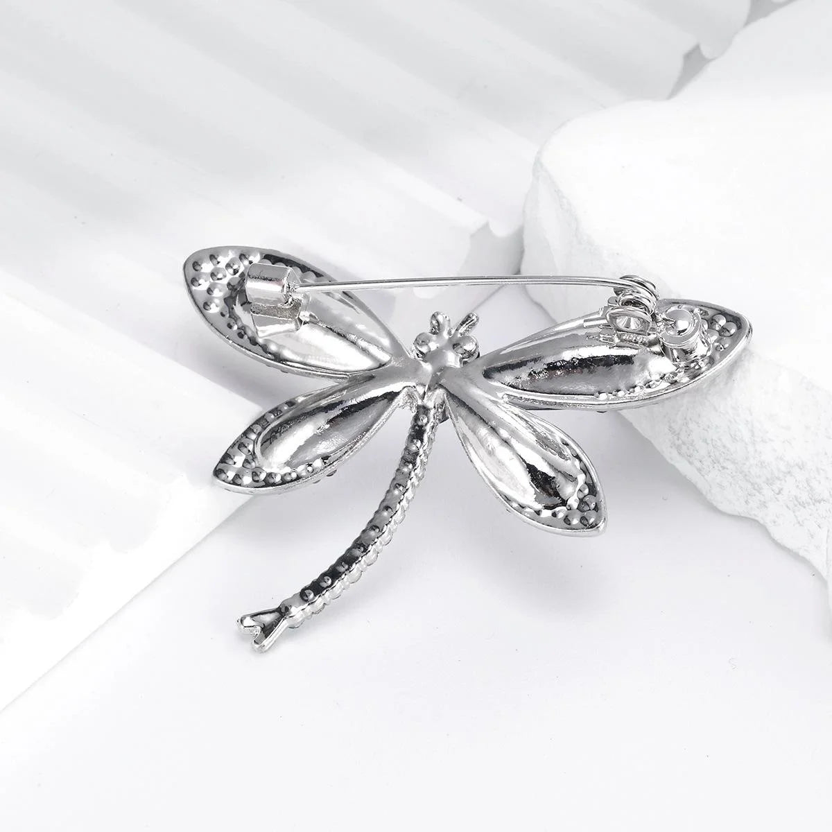 Luxury Rhinestone Dragonfly Brooch With Blue Crystal Alloy Wings, Elegant Lapel Pin Corsage Suit Accessory Gift