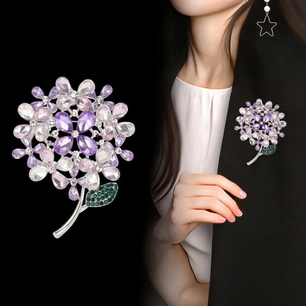 Elegant Purple Wisteria Flower Rhinestone Brooch, Crystal Bouquet Lapel Pin Corsage For Coat Suit Gift
